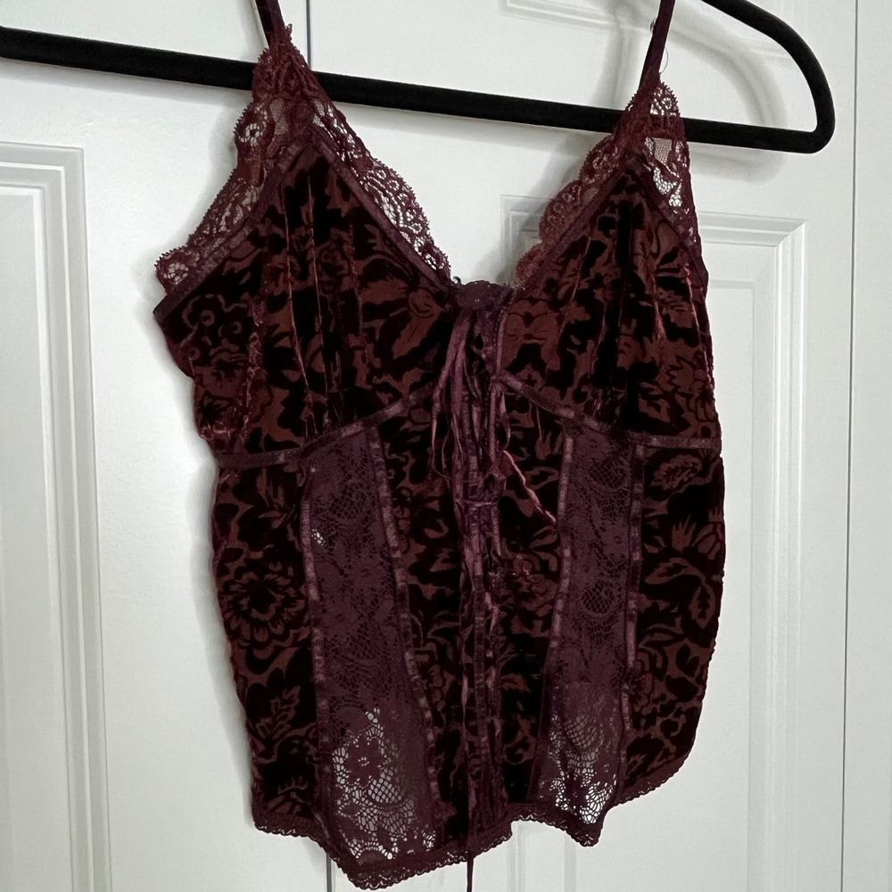 Express Velvet Burnout Corset Lace Cami Top Plum Y2K Size Small - Picture 8 of 13